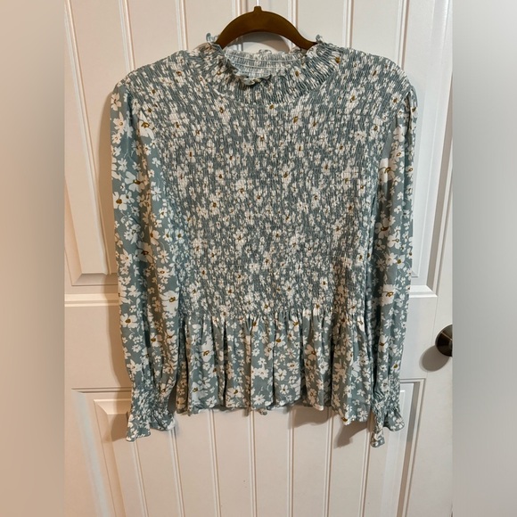 Flawless Floral Blue Smocked Long Sleeve Blouse - Picture 2 of 6